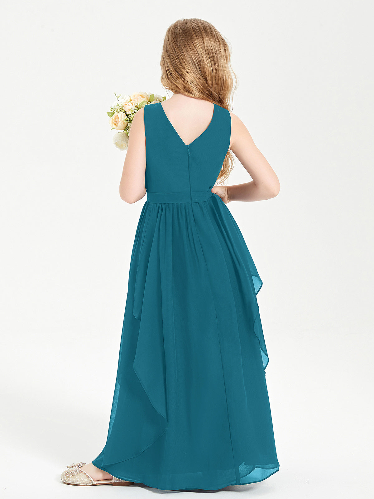 Boho Sleeveless Junior Chiffon Bridesmaids Gown Ink Blue